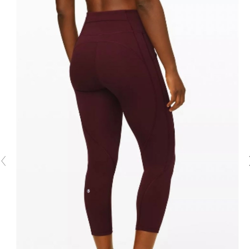 Lululemon Cropped Raw Hem Maroon Leggings Pocket 4